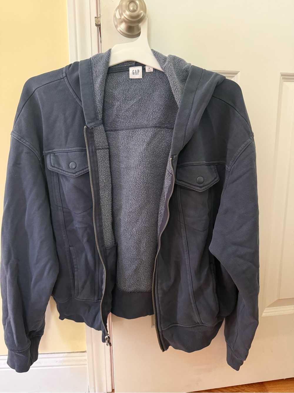 GAP Women’s Hooded Sherpa-Lined Jacket in Slate